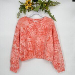 Elodie Dolman Sleeves Crop Sweater Women XL Pink Coral Marble Tie Dye Pullover
